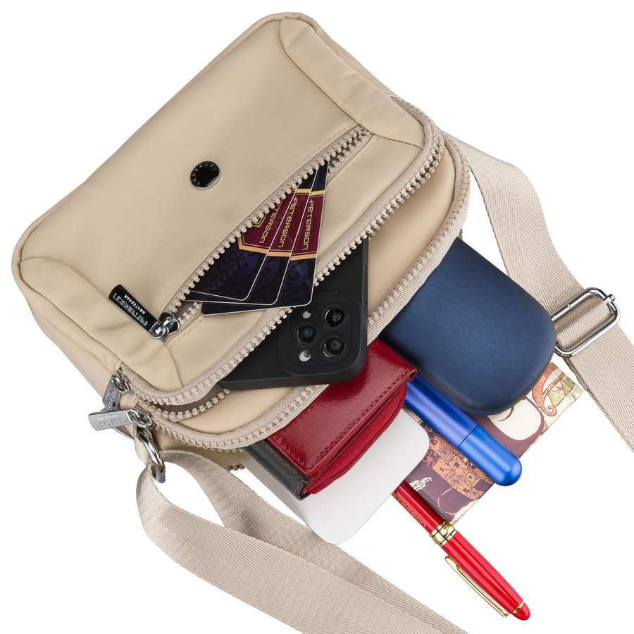 Torebka damska z poliestru w jasnobeżowym kolorze zamykana suwakiem - Peterson