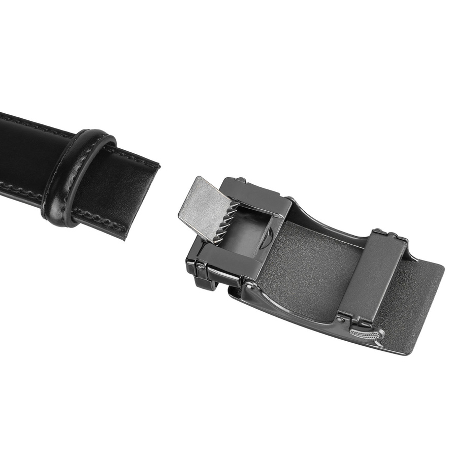Czarny pasek męski z automatyczną klamrą wykonany ze skóry naturalnej - Peterson