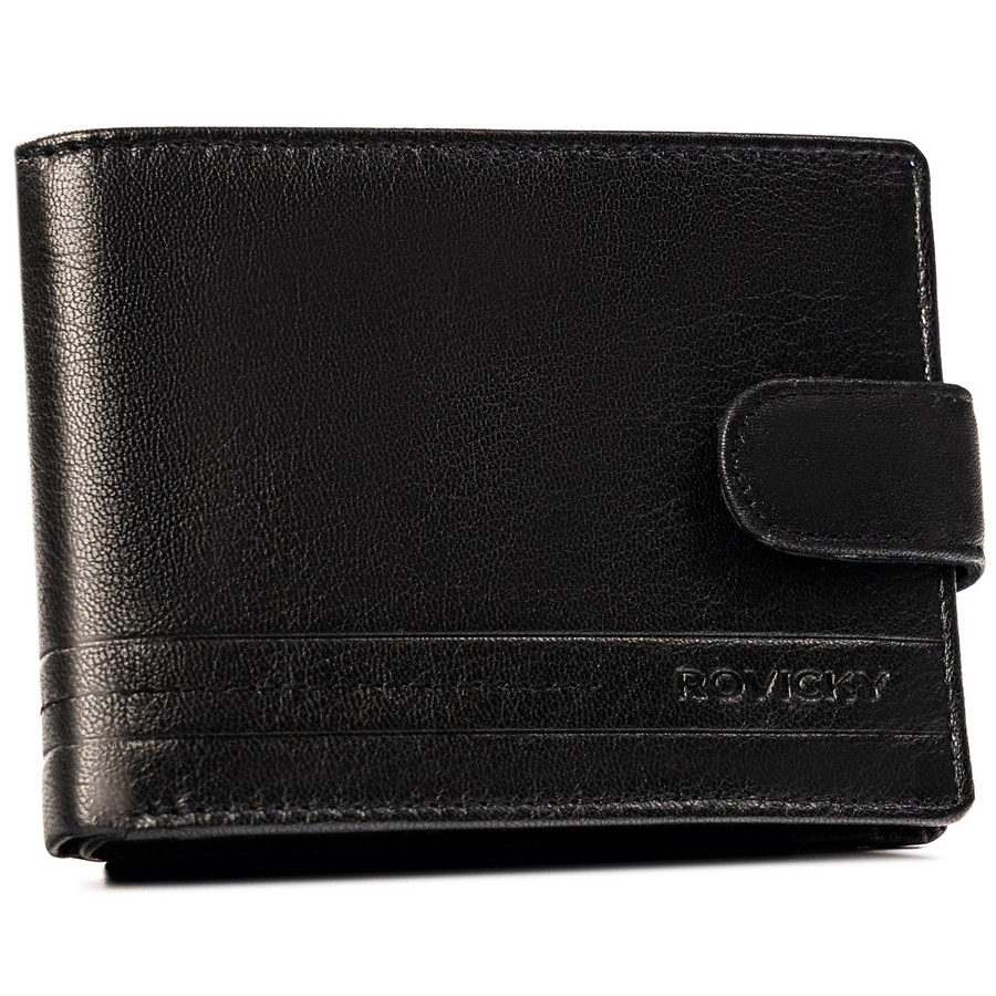 Veľká čierna pánska kožená peňaženka s ochranou RFID a zapínaním na patent