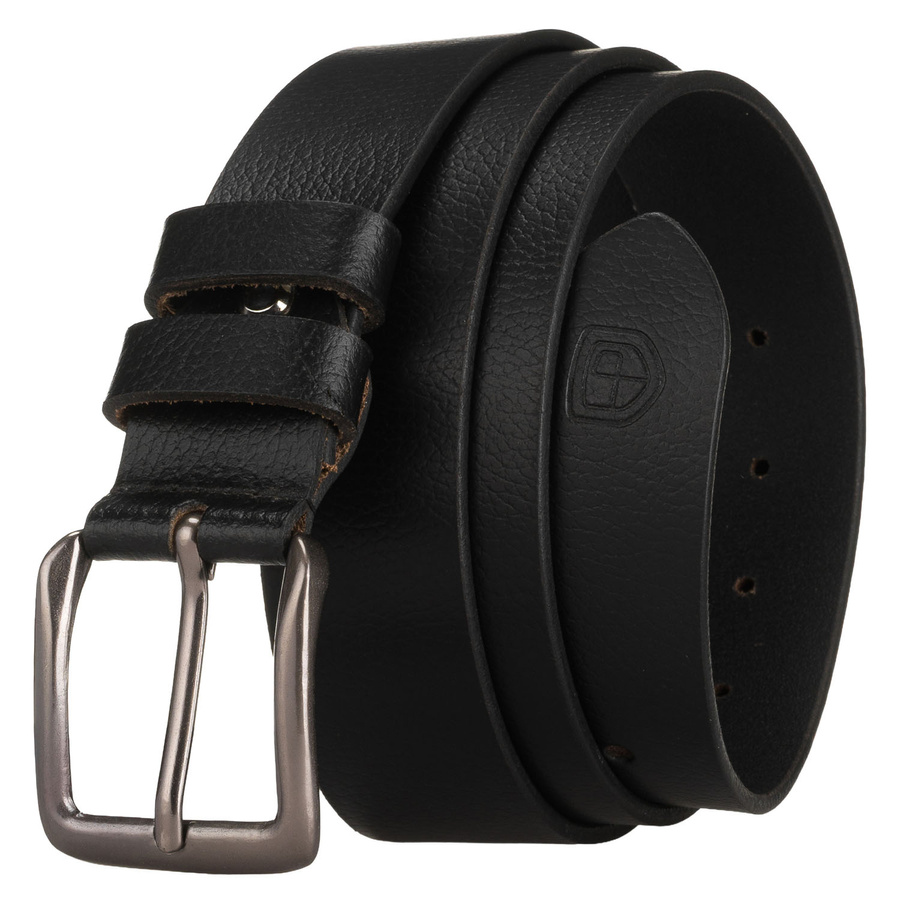 Klasyczny, skórzany, czarny pasek męski z tradycyjną klamrą - Peterson
