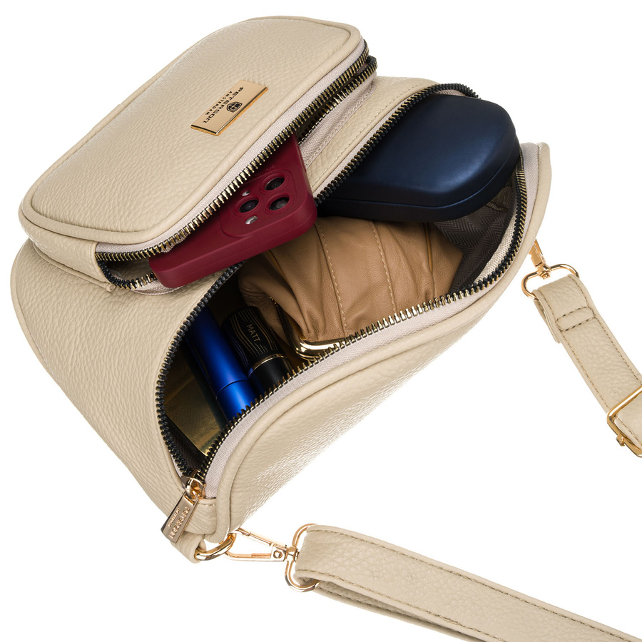 Beżowa saszetka damska ze skóry ekologicznej zamykana suwakiem, jednokomorowa - Peterson