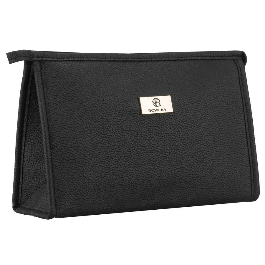 Čierna praktická kozmetická taštička z ekologickej kože na zips – jednokomorová