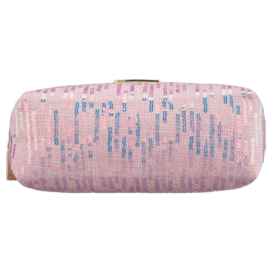 Różowa kosmetyczka z poliestru ozdobiona cekinami, jednokomorowa - Peterson