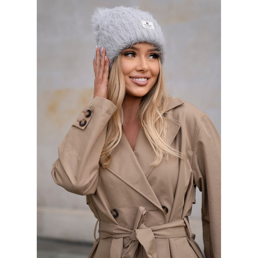 Zimowa, szara czapka damska beanie wykonana z nylonu - Peterson