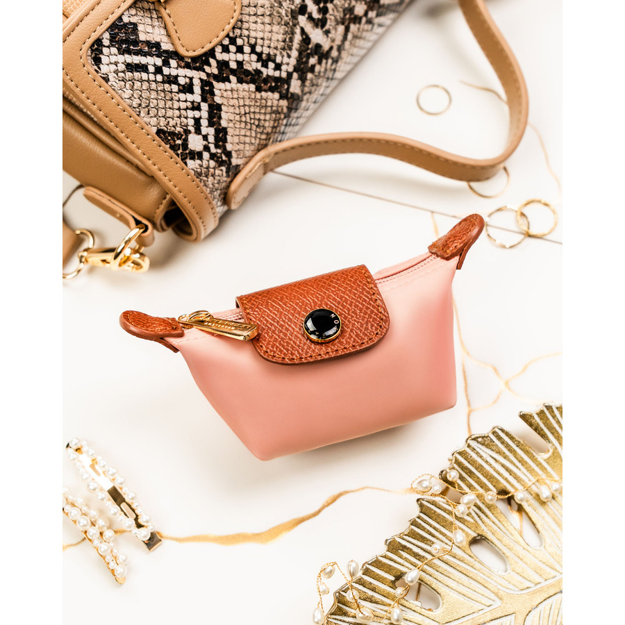 Różowe etui na klucze z poliestru i skóry ekologicznej zamykane zatrzaskiem i suwakiem - Peterson