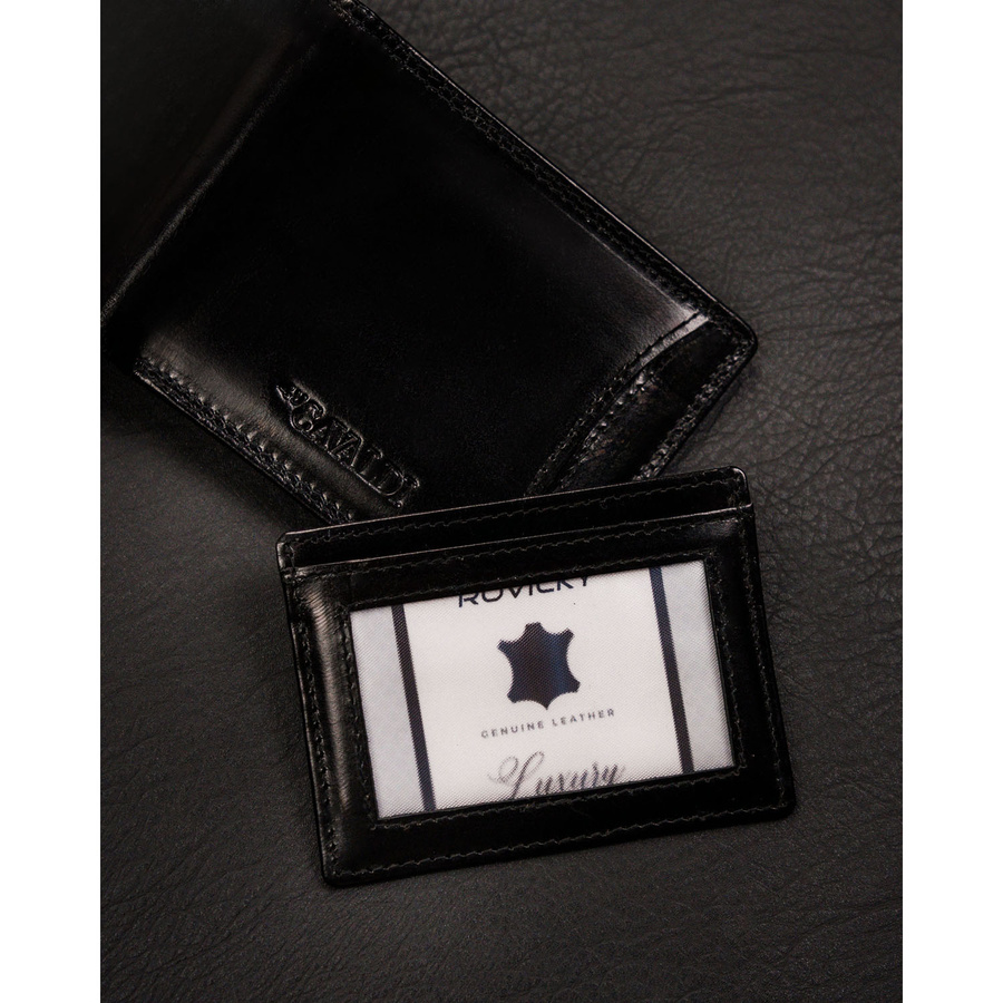 Małe, poziome i czarne etui na karty ze skóry naturalnej - 4U Cavaldi