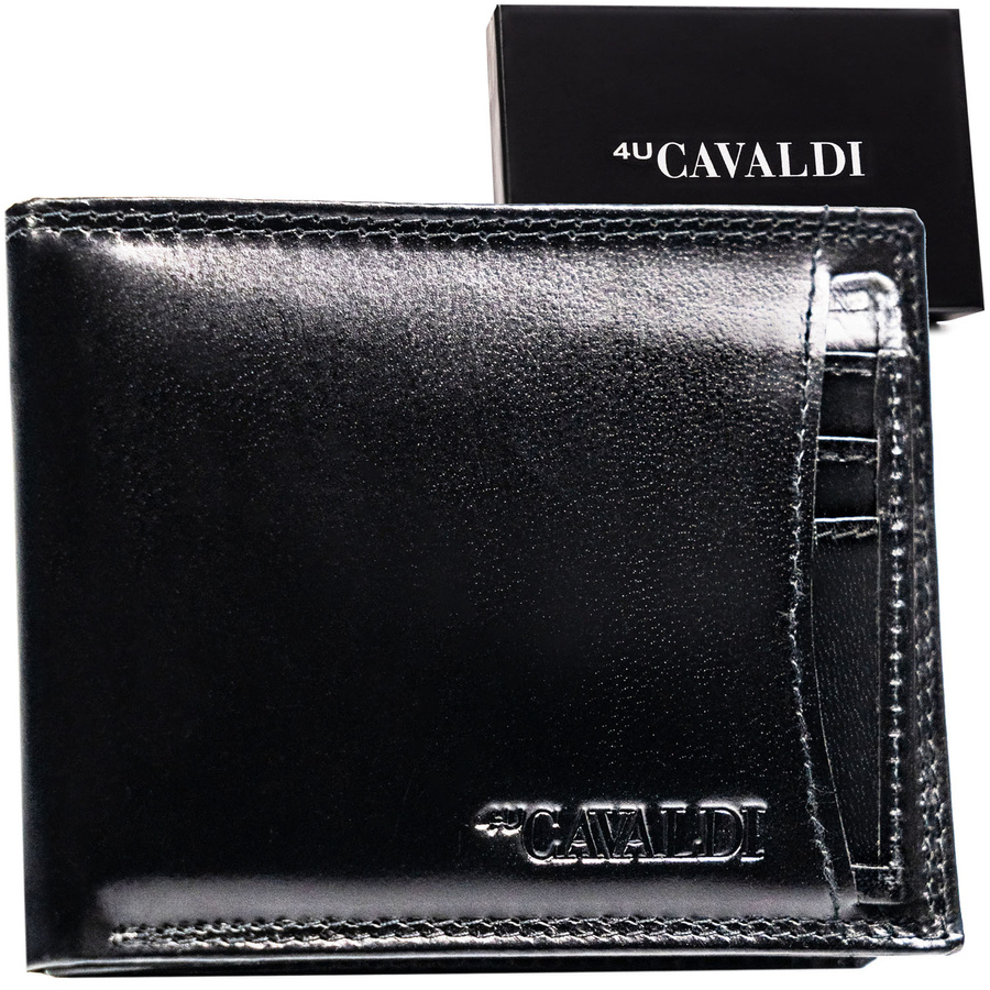 Małe, poziome i czarne etui na karty ze skóry naturalnej - 4U Cavaldi
