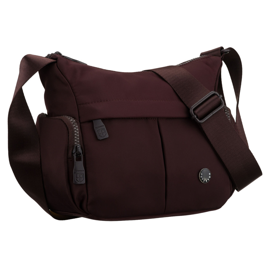 Dámska bordová mestská crossbody kabelka z polyesteru, dvojkomorová so širokým popruhom