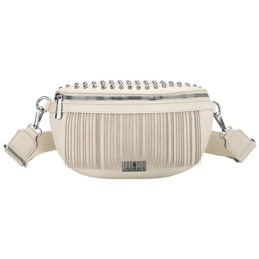 Modna saszetka damska wykonana ze skóry ekologicznej w jasnobeżowym kolorze, zamykana suwakiem - Peterson