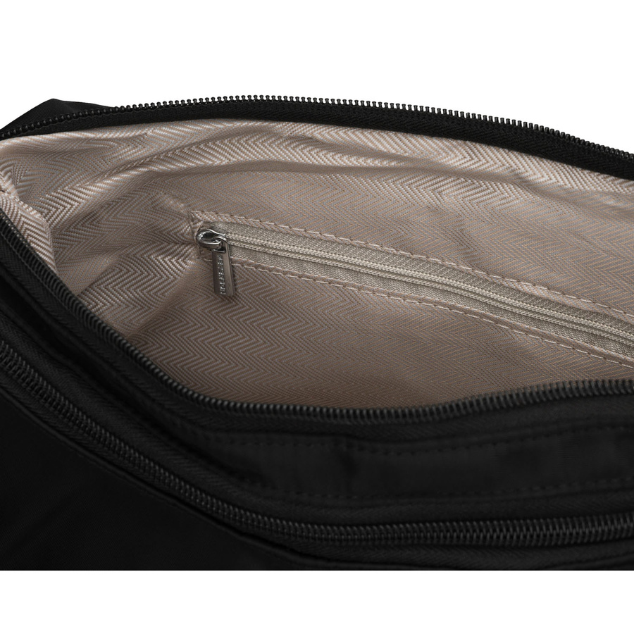 Czarna torebka damska z poliestru zamykana suwakiem, dwukomorowa - Peterson