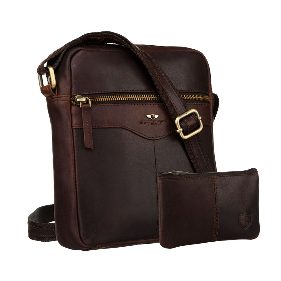 Pánska hnedá kožená crossbody taška Peterson + kožené puzdro na kľúče