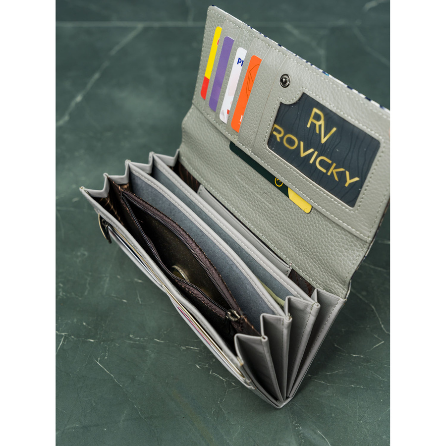 Duży portfel damski w kwiaty wykonany ze skóry naturalnej i ekologicznej - 4U Cavaldi