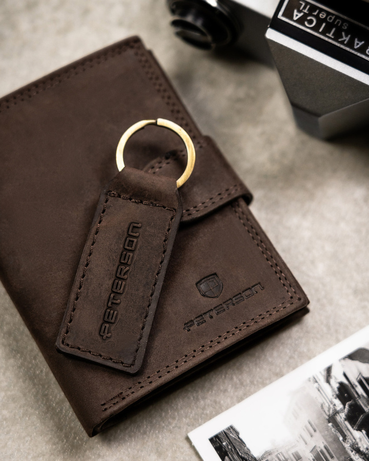 Leather wallet+key ring set PETERSON PTN SET-M-1542L-CHM