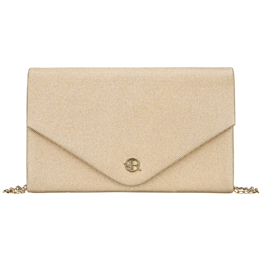 Brokatowa kopertówka damska wykonana z tkaniny syntetycznej w złotym kolorze - Rovicky