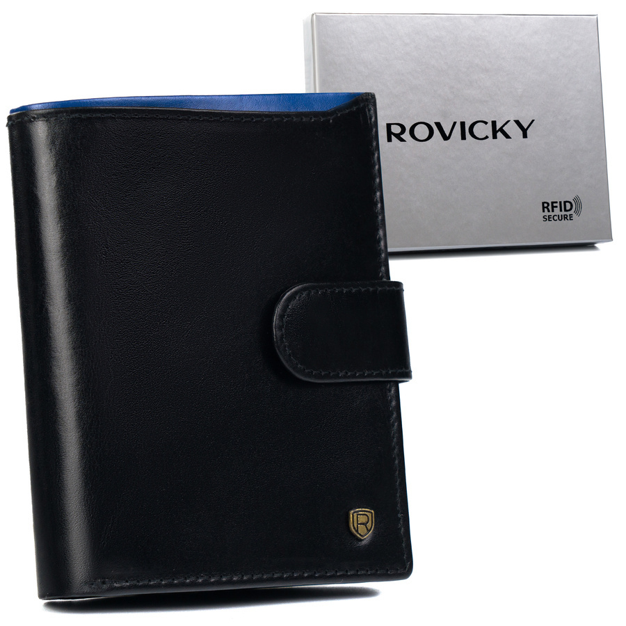 Skórzany portfel męski na karty z systemem RFID Protect— Rovicky