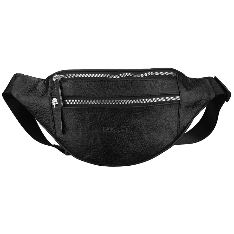 Czarna, skórzana saszetka damska zamykana na suwak - Rovicky
