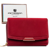 Poziomy portfel damski ze skóry ekologicznej w bordowym kolorze, zamykany suwakiem i zatrzaskiem - Peterson