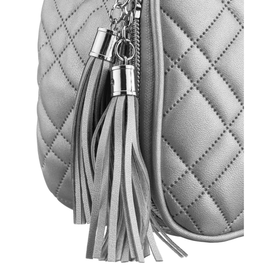 Jednokomorowa, srebrna kosmetyczka z tkaniny syntetycznej zamykana suwakiem - Peterson