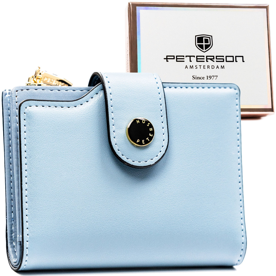 Dámska modrá peňaženka z ekologickej kože – stredná veľkosť, RFID ochrana – Peterson