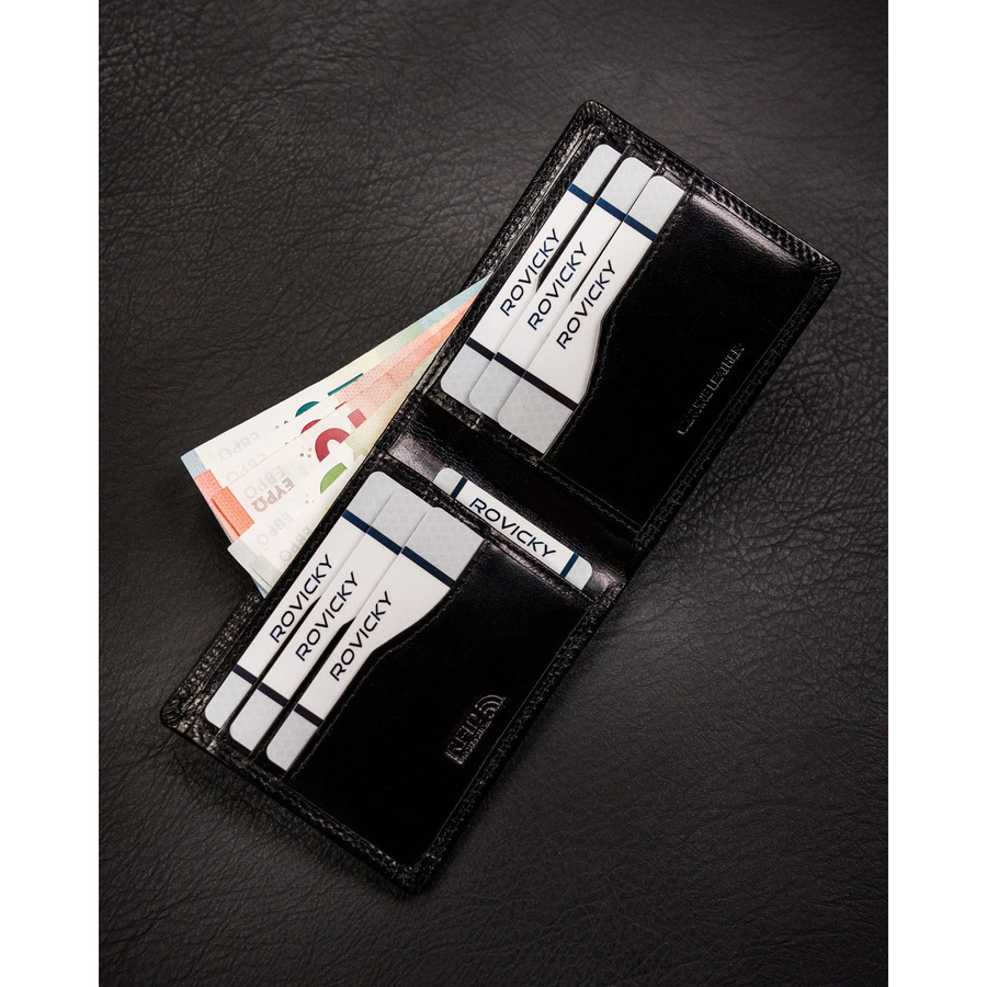 Małe, poziome i czarne etui na karty ze skóry naturalnej - 4U Cavaldi