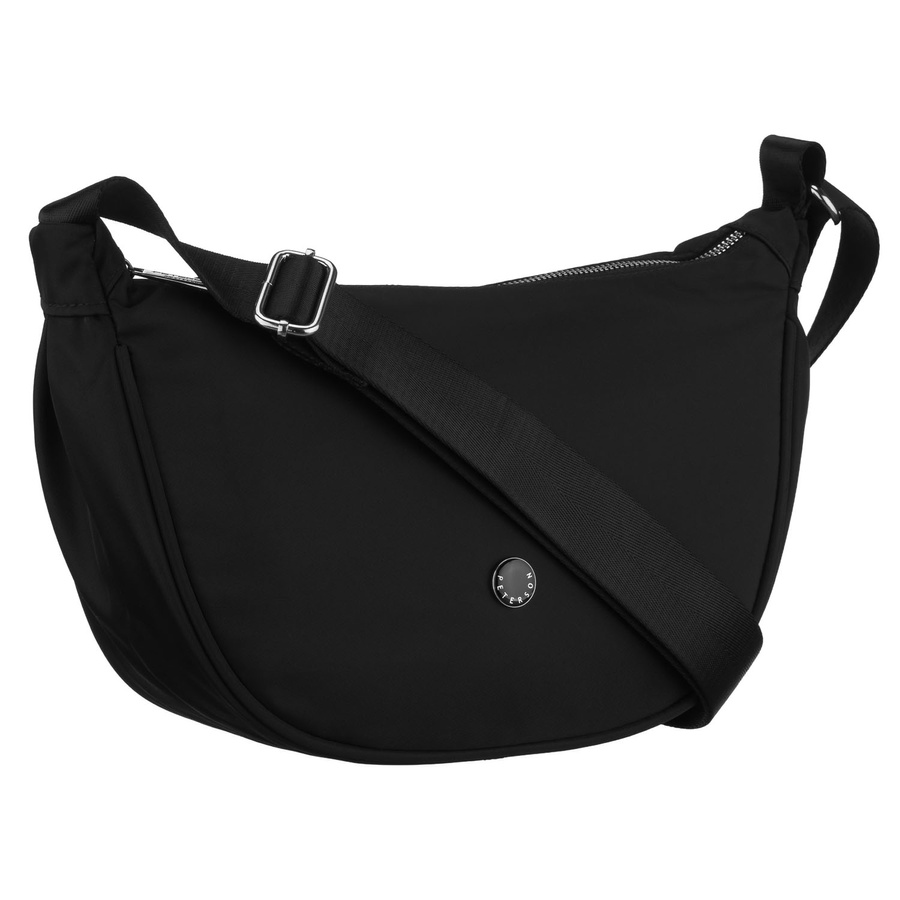 Dámska čierna crossbody kabelka z polyesteru, jednokomorová so zadným vreckom