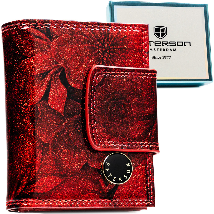 Elegantná červená dámska peňaženka z prírodnej a ekologickej kože na patent a kovový klip – Peterson