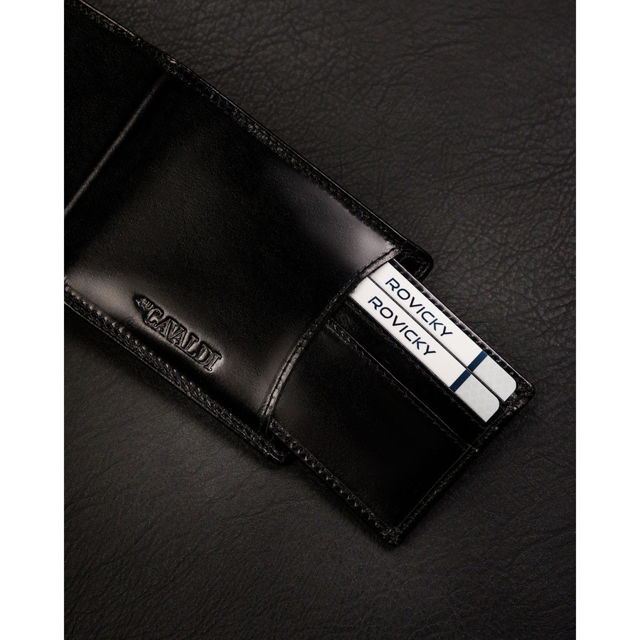 Małe, poziome i czarne etui na karty ze skóry naturalnej - 4U Cavaldi