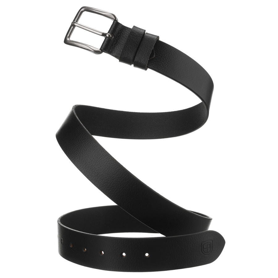 Klasyczny, skórzany, czarny pasek męski z tradycyjną klamrą - Peterson