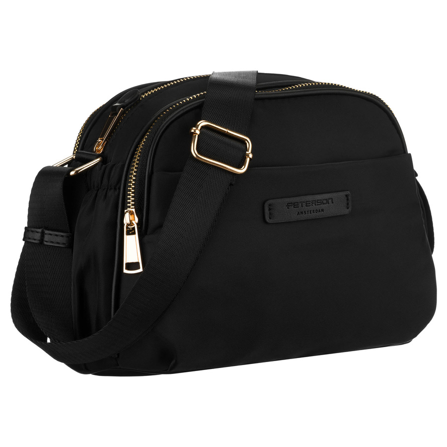 Dámska čierna nylonová listová kabelka – jednokomorová, s viacerými vreckami