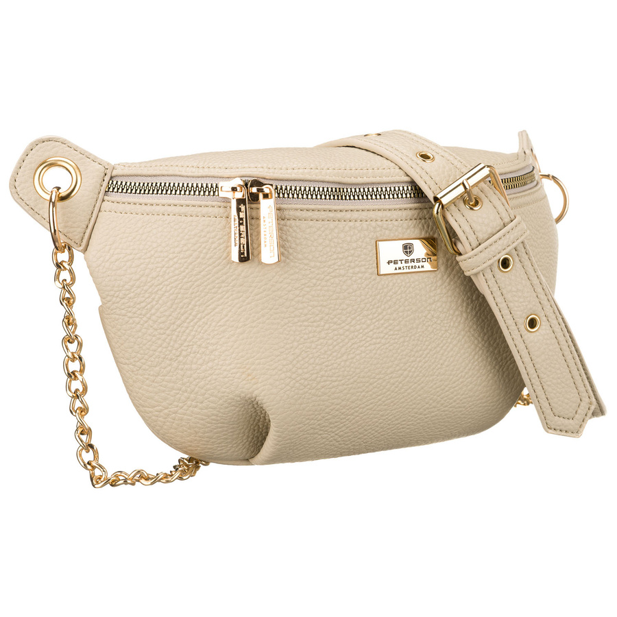 Béžová dámska crossbody kabelka z ekologickej kože so zipsom a retiazkovým detailom