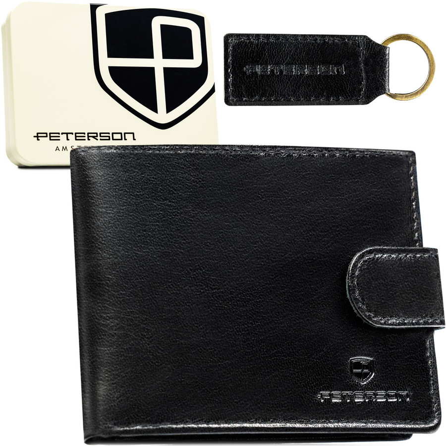 Darčeková sada – čierna pánska kožená peňaženka a prívesok