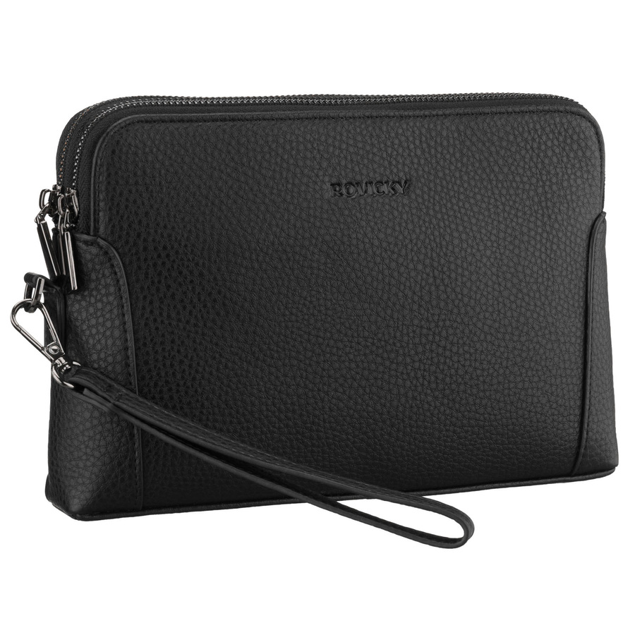 Pánska čierna príručná taška zo syntetickej kože so zipsovým zapínaním