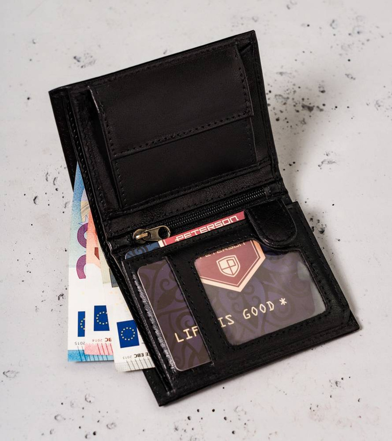 Leather wallet RFID PETERSON PTN 363 2-1-1 BLACK