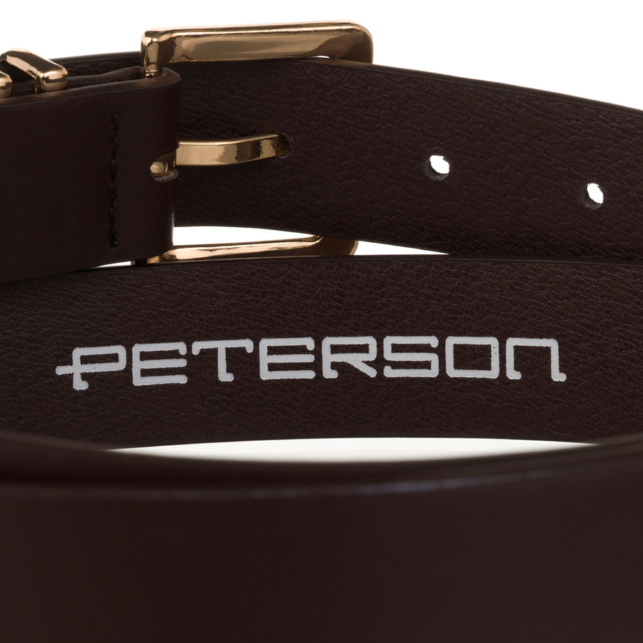 Brązowy, wąski pasek damski ze skóry ekologicznej - Peterson
