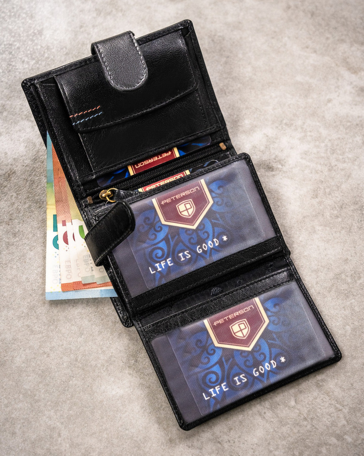 Leather wallet+key ring set PETERSON PTN SET-M-1542L-GVT