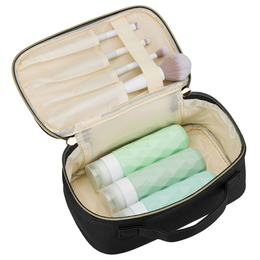 Praktyczna kosmetyczka ze skóry ekologicznej w jasnobeżowym kolorze - Rovicky