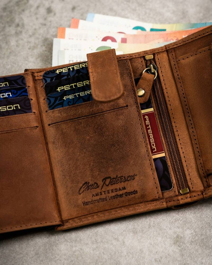 Leather wallet+key ring set PETERSON PTN SET-M-1542L-CH C