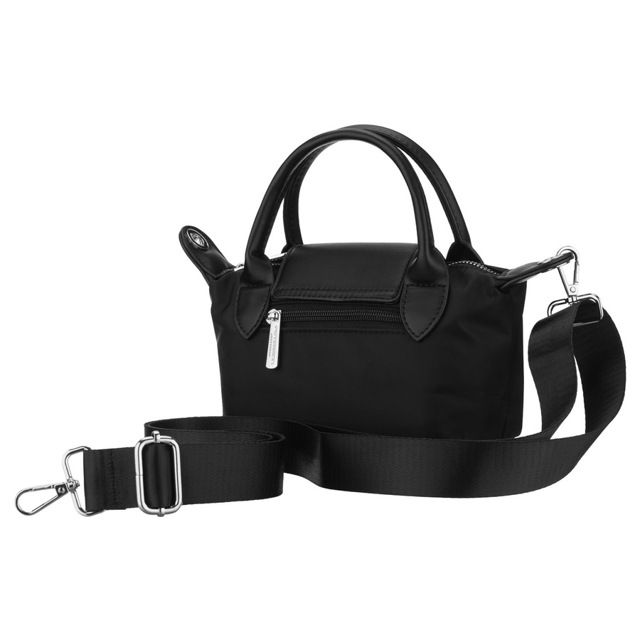 Czarna listonoszka damska z poliestru zawieszona na szerokim pasku i poręcznych uchwytach - Peterson