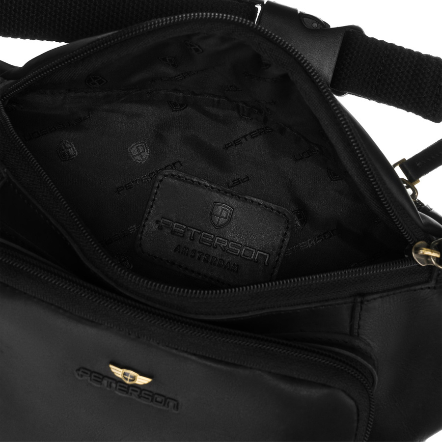 Skórzana, czarna nerka męska z kieszeniami i etui na klucze - Peterson