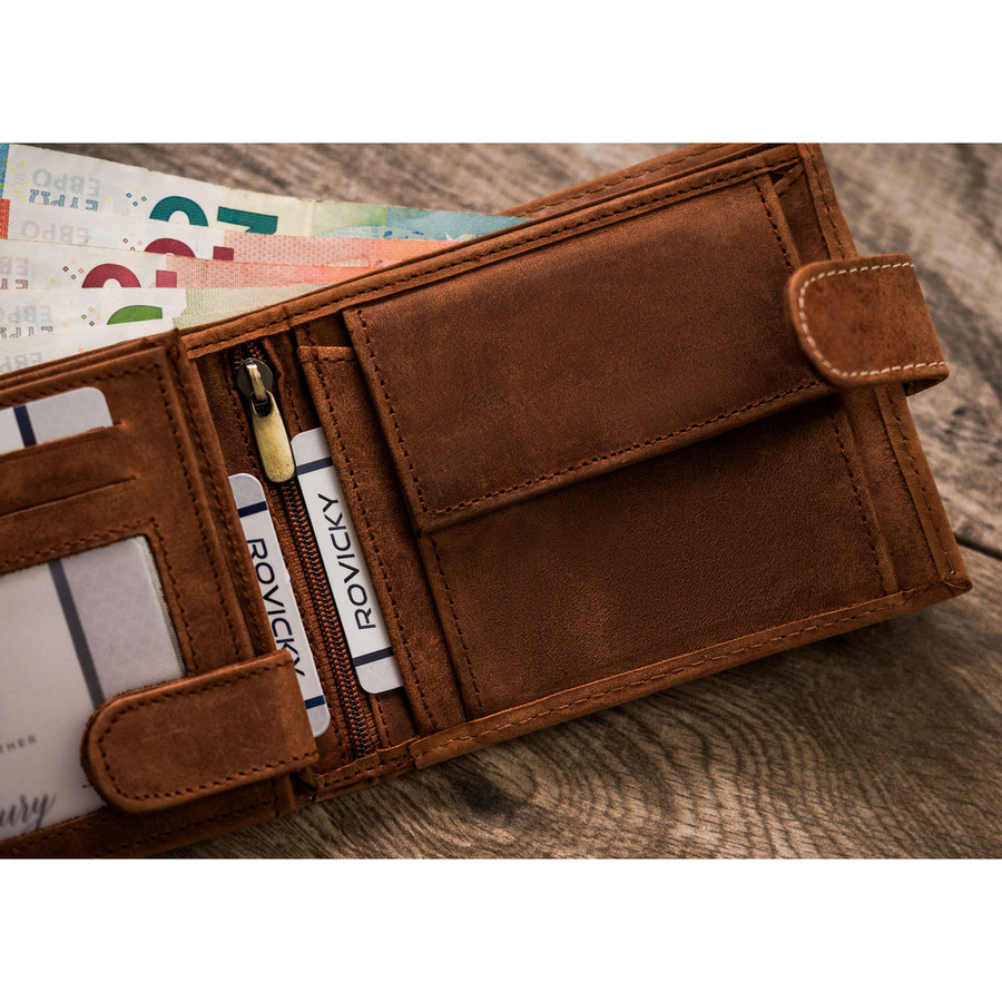 Duży portfel męski z nubukowej skóry naturalnej w brązowym kolorze zamykany zatrzaskiem - Always Wild