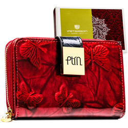 Czerwony portfel damski ze skóry naturalnej wyposażony w system RFID - Peterson