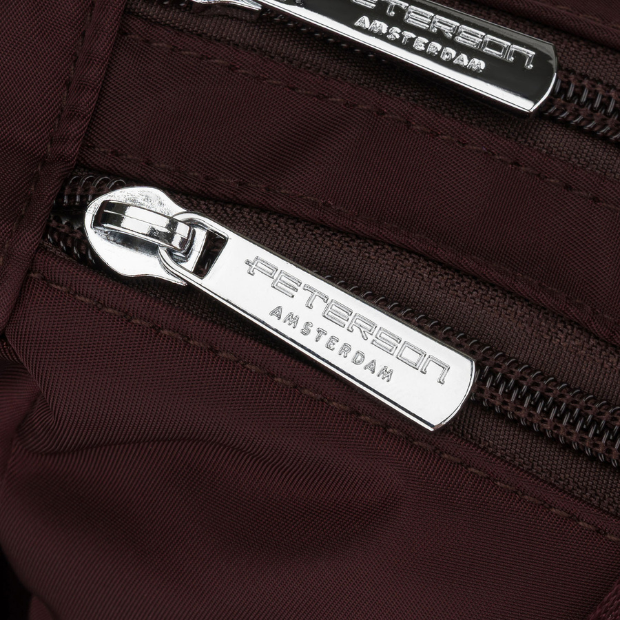 Bordowa torebka damska z poliestru zamykana suwakiem, dwukomorowa - Peterson
