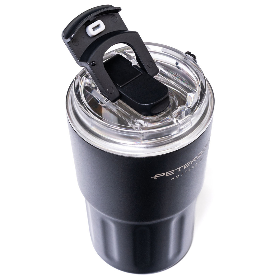 Czarny kubek termiczny ze stali nierdzewnej z podwójnymi ściankami - Peterson