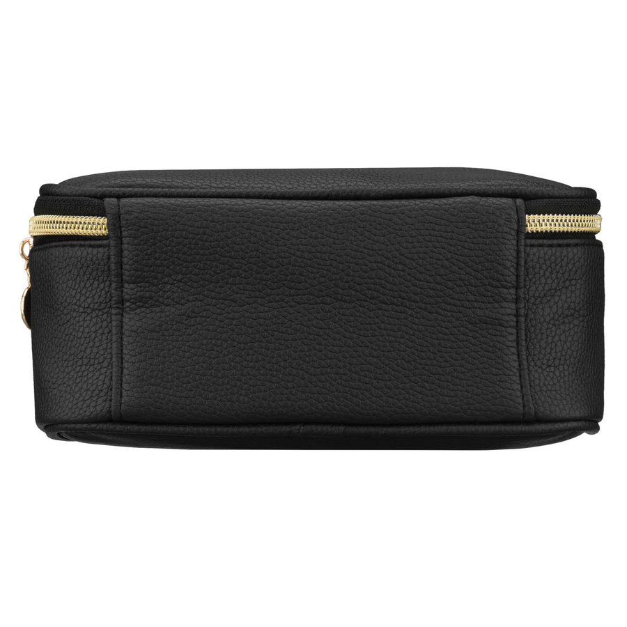 Czarna, praktyczna kosmetyczka ze skóry ekologicznej zamykana suwakiem - Rovicky