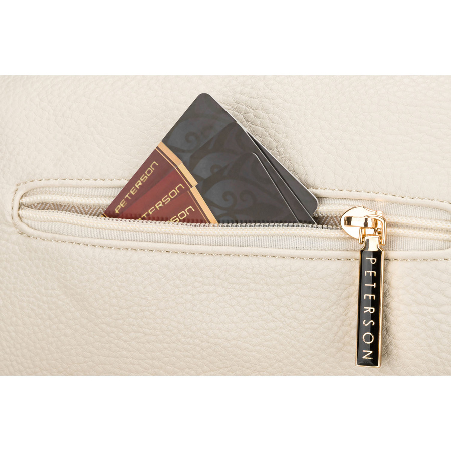 Modna, jasnobeżowa nerka damska ze skóry ekologicznej - Peterson