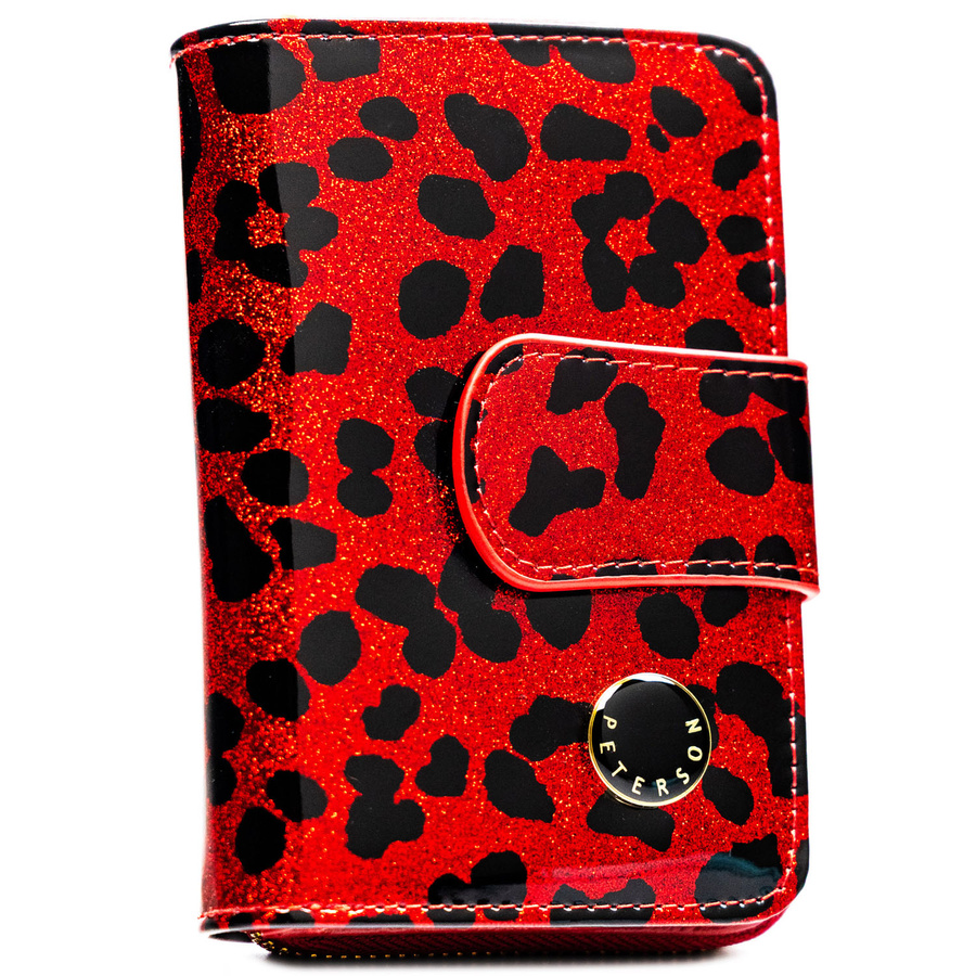 Czerwony, pionowy portfel damski ze skóry ekologicznej i naturalnej w cętki - Peterson