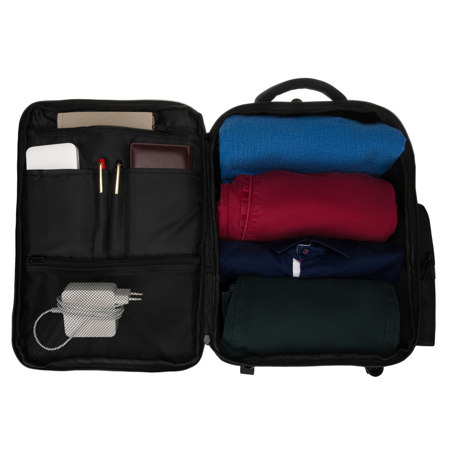 Plecak podróżny z poliestru w czarnym kolorze zawieszony na regulowanych szelkach - Peterson