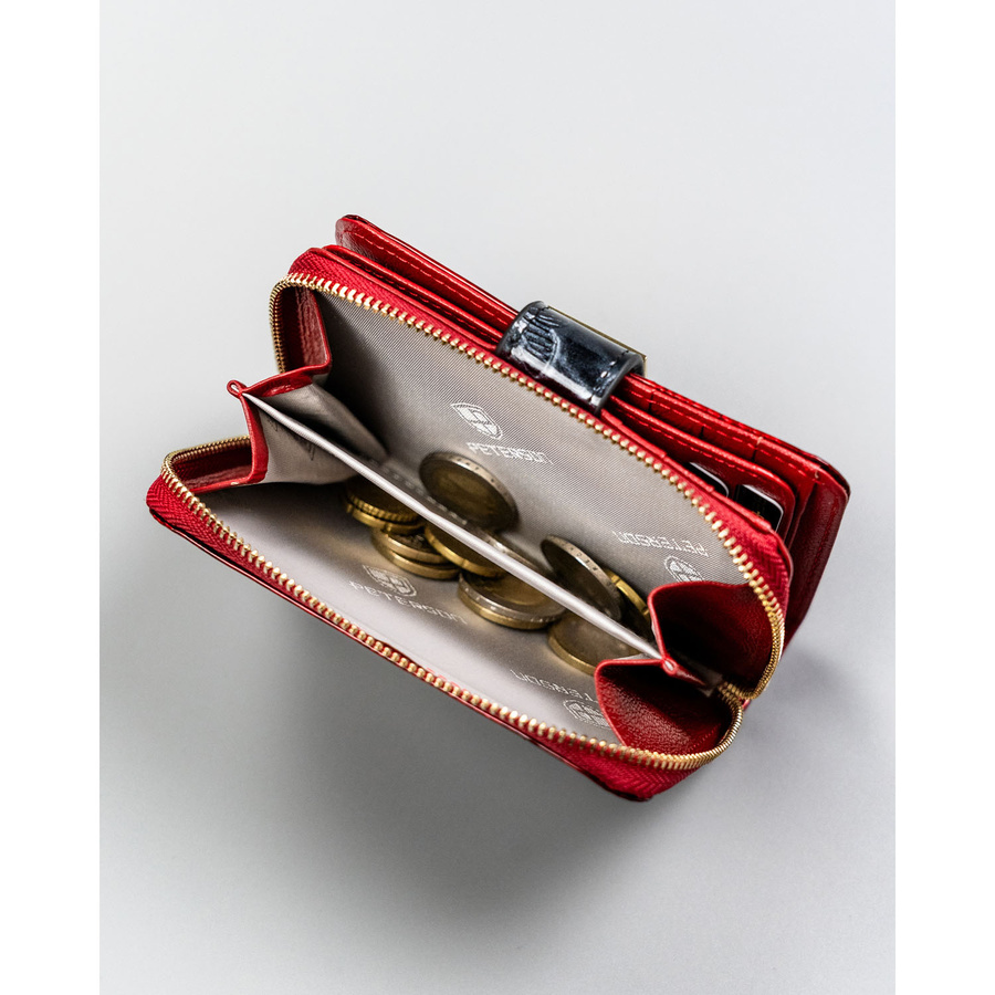 Czerwony portfel damski ze skóry naturalnej wyposażony w system RFID - Peterson