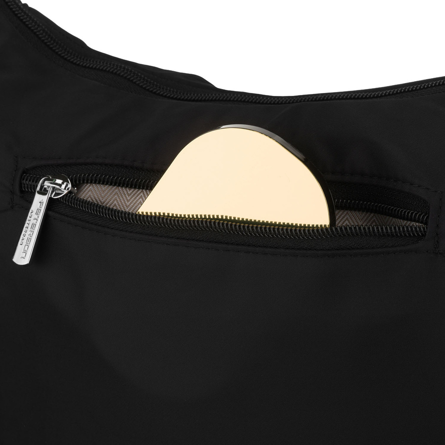 Czarna torebka damska z poliestru zamykana suwakiem, jednokomorowa - Peterson