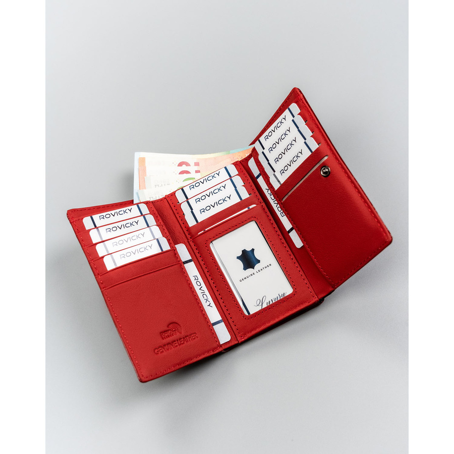 Lakierowany portfel damski ze skóry naturalnej i ekologicznej w czerwonym kolorze - Rovicky